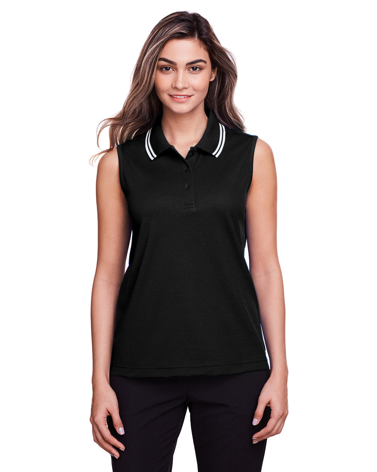 Devon & Jones Ladies' CrownLux Performance™ Plaited Tipped Sleeveless Polo