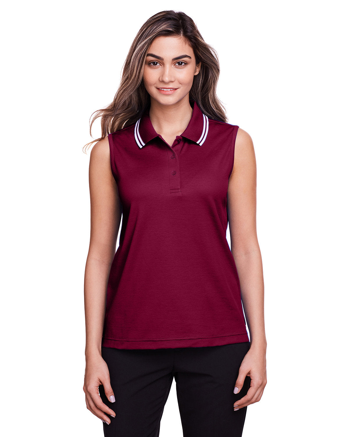 Devon & Jones Ladies' CrownLux Performance™ Plaited Tipped Sleeveless Polo