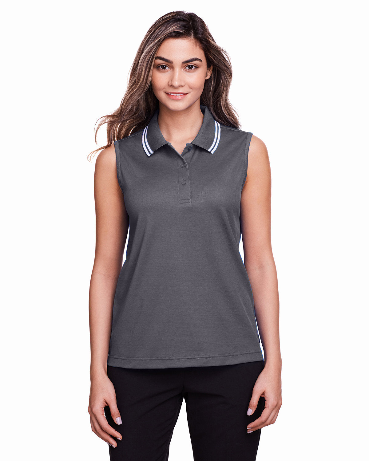 Devon & Jones Ladies' CrownLux Performance™ Plaited Tipped Sleeveless Polo