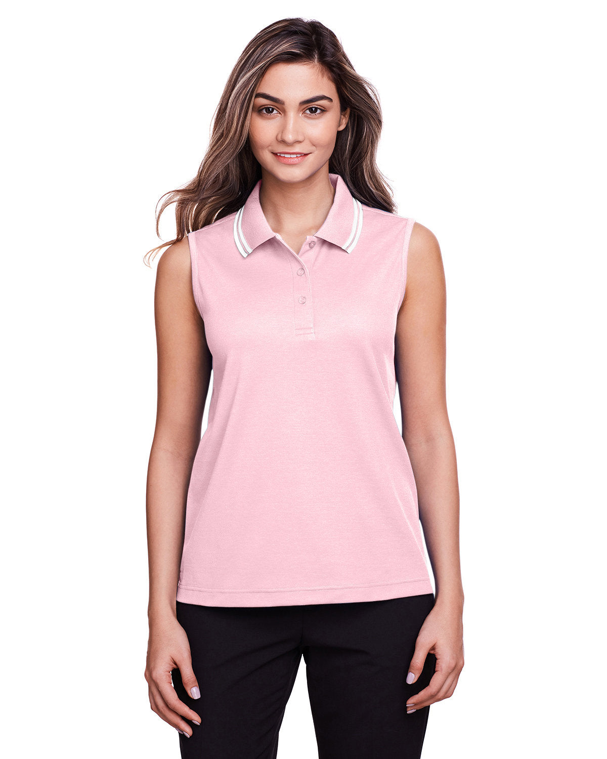 Devon & Jones Ladies' CrownLux Performance™ Plaited Tipped Sleeveless Polo